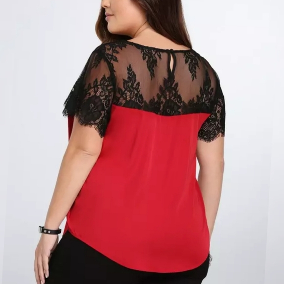 Torrid Lace Inset Satin Blouse - Picture 2 of 8
